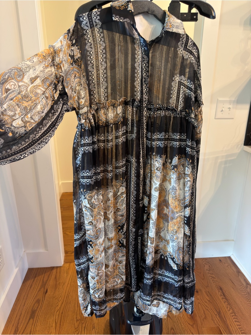 Evafreedom Boho Paisley Button-Front Shirt or Dress in Black and Gold